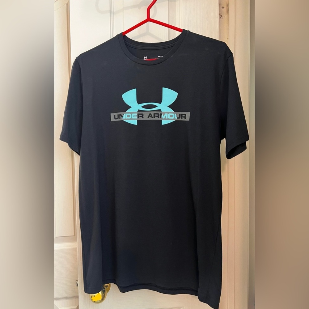 Under Armour Men's Black Tee with Blue Logo